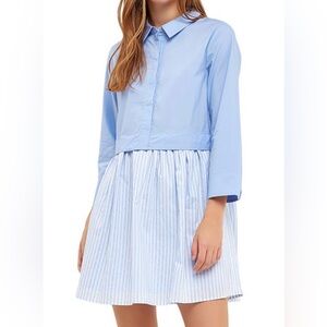 English Factory Light Blue Striped Shirt Top Mixed Media Dress